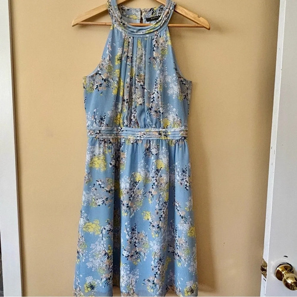 ESPRIT| Pretty Light Blue Floral Gathered Halter Spring/Summer Party Dress Sz 8 - Picture 2 of 8